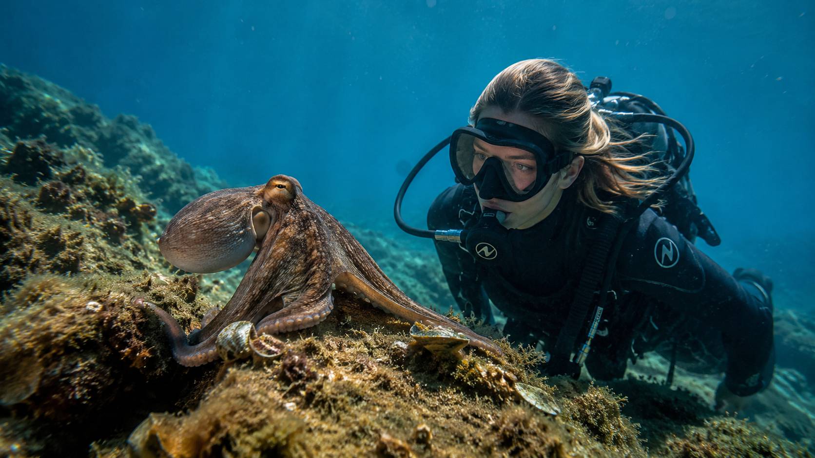 Octopus resting between rocks in the Adriatic